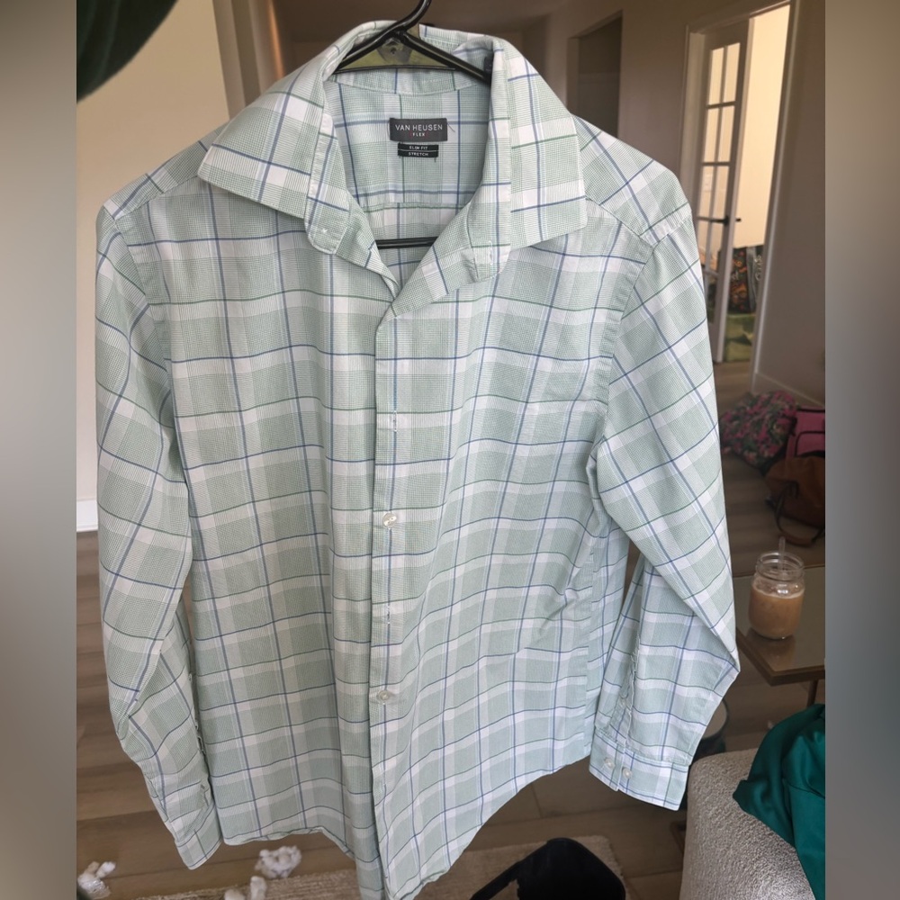 Van Heusen Men's Light Green Checkered Shirt